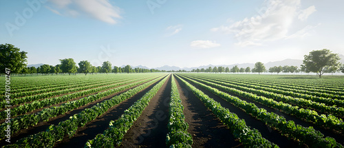 Green Rows Of Crops Under A Sunny Sky