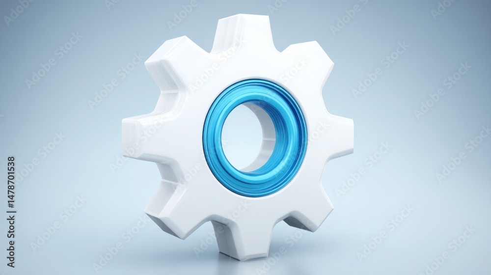 Obraz premium Distinctive white gear wheel with blue center representing innovative engineering solutions and scalable business practices