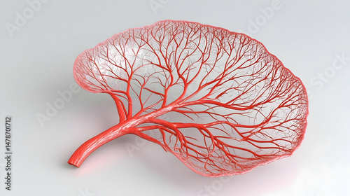 Detailed Red Vascular Leaf Structure Illustration