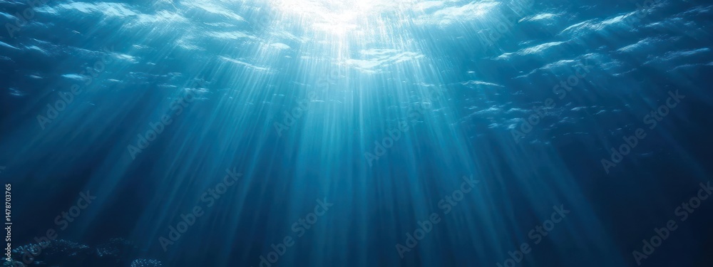 Obraz premium Sunlight filtering through ocean water, serene and blue.