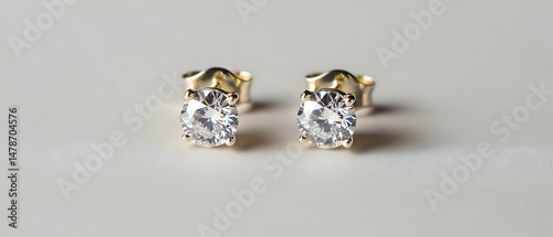 Gold Tone Diamond Stud Earrings Closeup