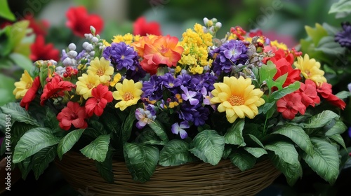 Wallpaper Mural Colorful artificial flowers in a wicker basket Torontodigital.ca