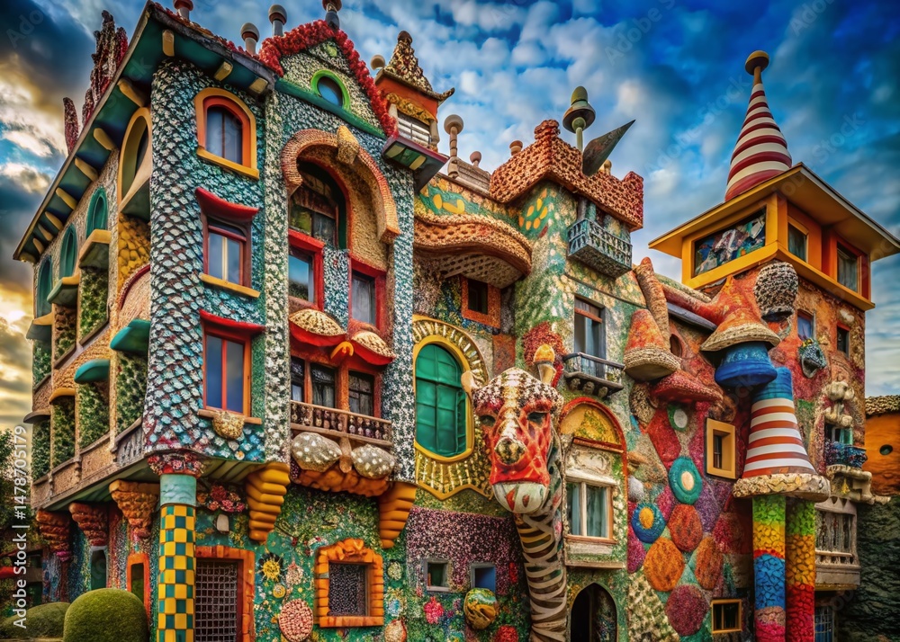 Obraz premium Surreal Animal Patchwork Background: Abstract Architectural Illustration