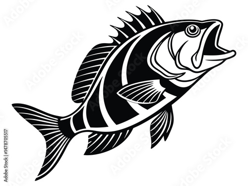 Vector illustration of a black fish silhouette on a white background