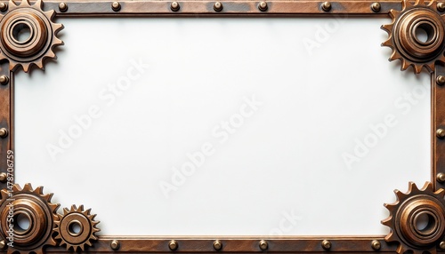 Steampunk frame with gears and bolts surrounding a blank space for text