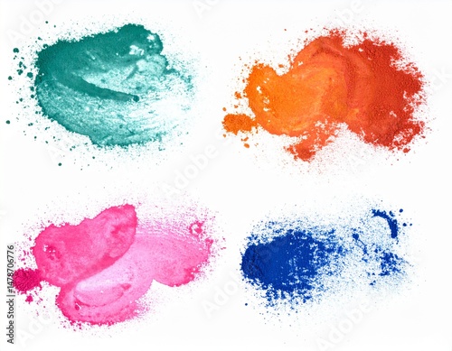 Watercolor Set with Pigment Dust on Isolated White Background