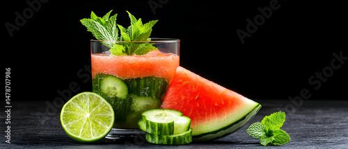 Refreshing Watermelon Cucumber Smoothie In Glass