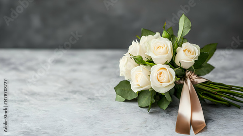 Elegant Cream Roses Bouquet on Gray Background