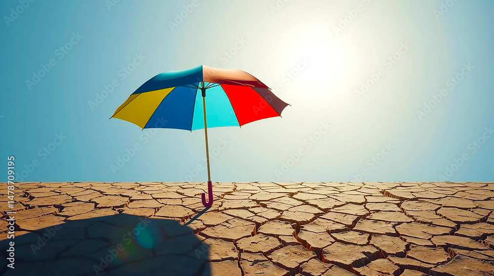 Abandoned Sun Umbrella on Cracked Ground (Generative AI)