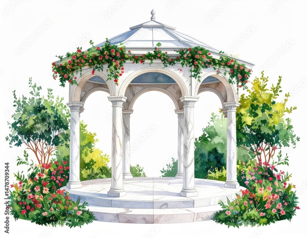 Naklejka premium Serene watercolor gaze adorned with delicate floral accents, a captivating painting of beauty and tranquility