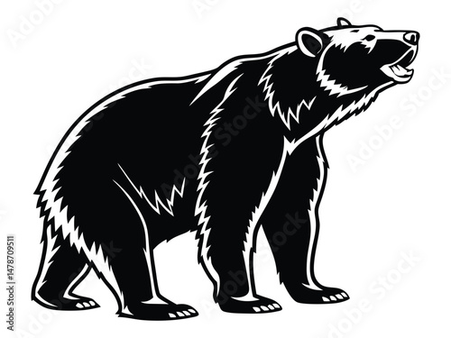 Silhouette of a Bear with two cubs following, bear silhouette illustration, Polar bear silhouette collection with cub, Bear family black silhouette animals. Vector Illustrator