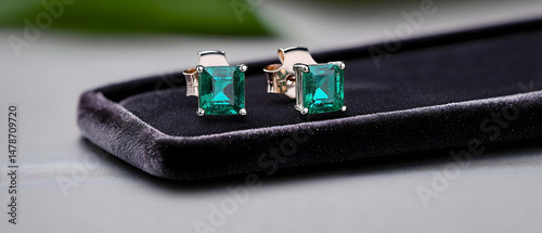 Emerald Square Earrings In Silver Setting