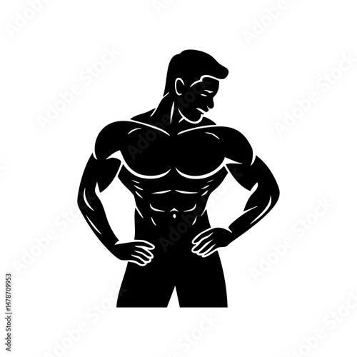 Bodybuilding fitness model muscular man with abs biceps triceps and chest workout training illustration silhouette
