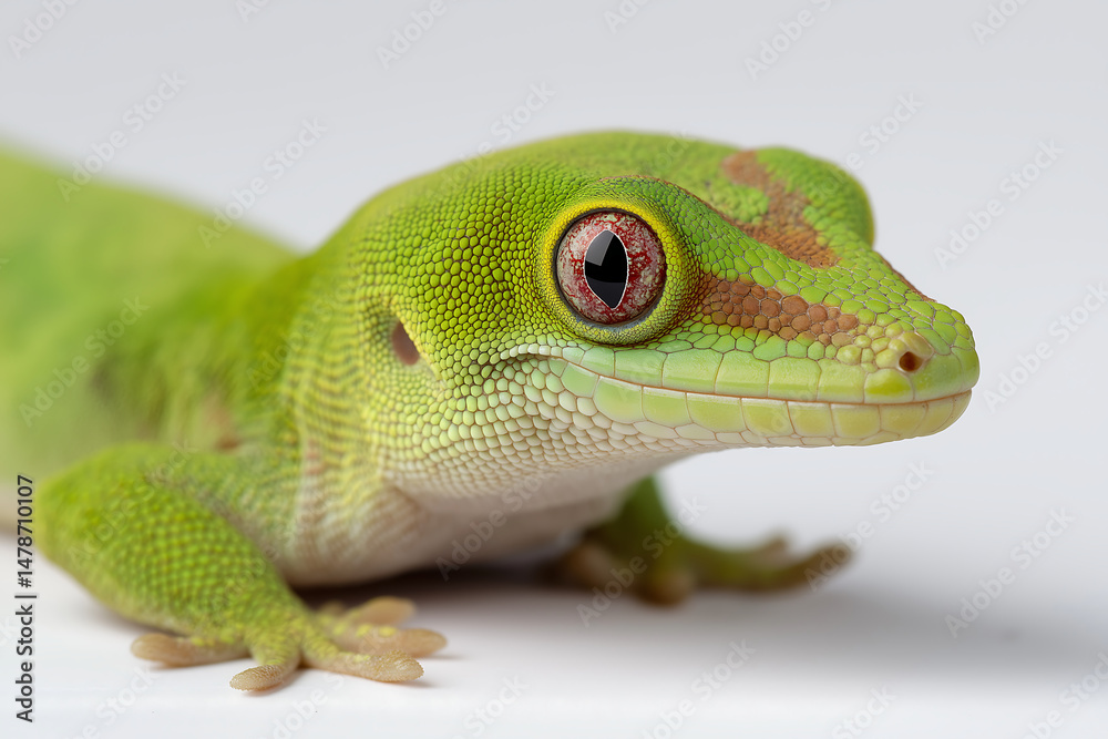 Fototapeta premium Close up Green gecko on a white background