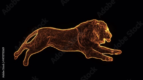 futuristic running lion with glowing laser neon highlight	
with transparent background suitable for editing