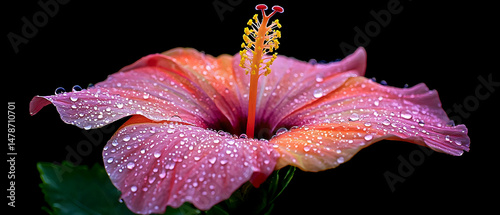 Close Up Delicate Pink Hibiscus With Dew Drops