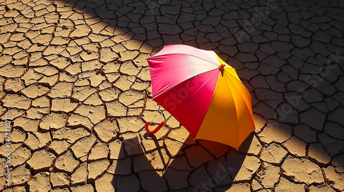 Abandoned Sun Umbrella on Cracked Ground (Generative AI)