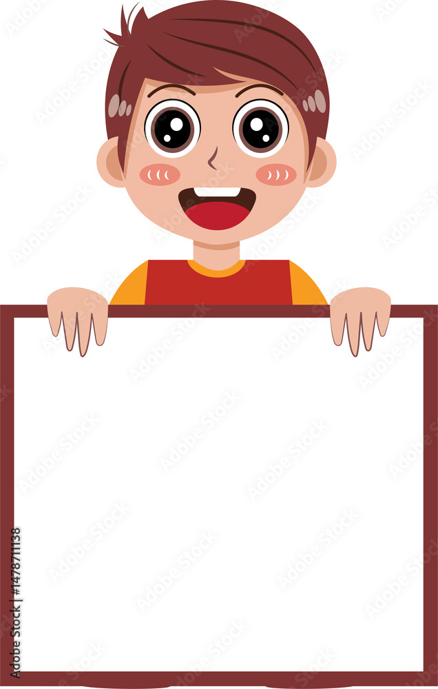Cartoon Boy Holding a Big Blank Sign Illustration Cartoon Boy Holding a Big Blank Sign Illustration