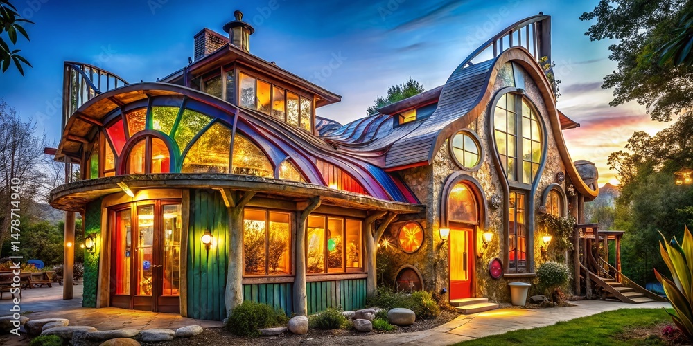 Obraz premium Surreal Sustainable Home Design: Recycled Materials & Eco-Friendly Architecture