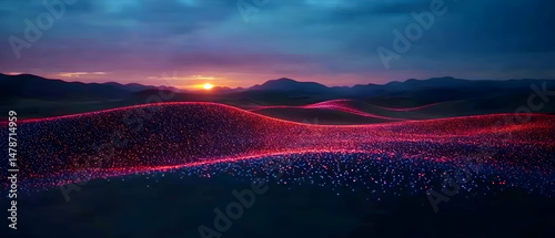 Abstract Sunset Landscape With Glowing Hills