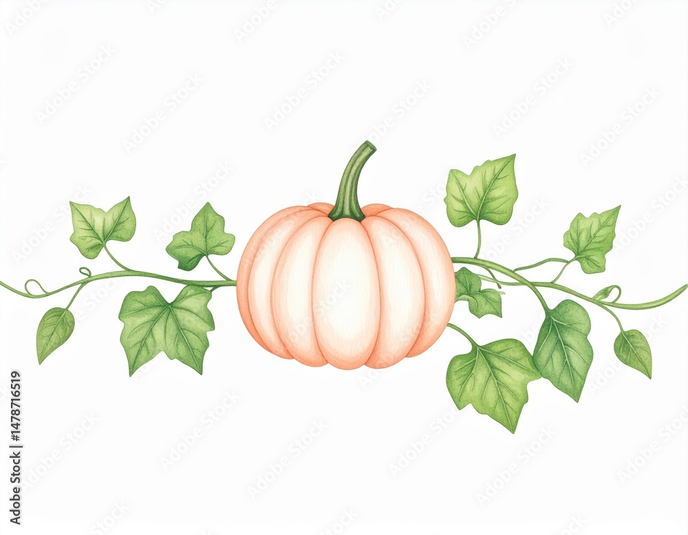 Obraz premium Vibrant autumn harvest, closeup of a pumpkin with lush green leaves
