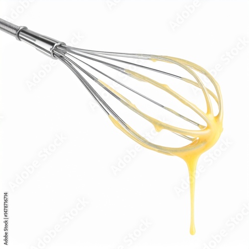 Whisk with Batter Drip on Isolated Background