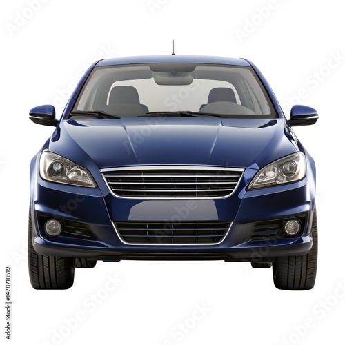 navy blue car front view isolated on transparent white background, clipping path