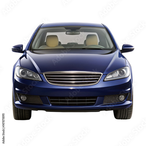 navy blue car front view isolated on transparent white background, clipping path