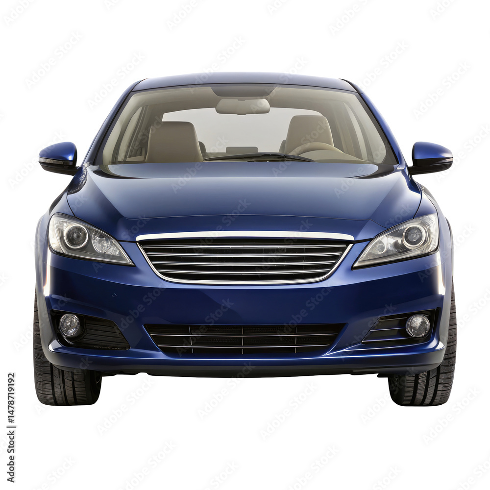 navy blue car front view isolated on transparent white background, clipping path navy blue car front view isolated on transparent white background, clipping path