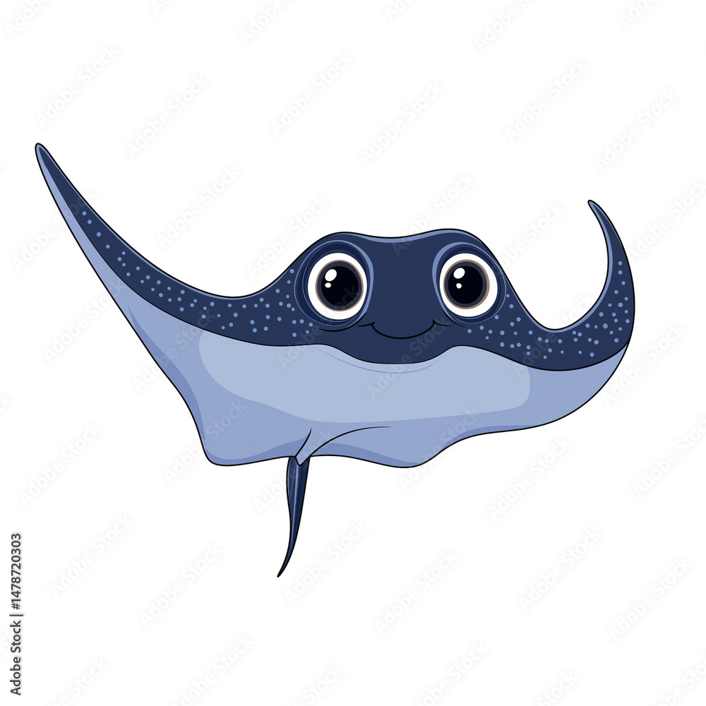 Fototapeta premium A joyful stingray glides through water. PNG image, transparent background