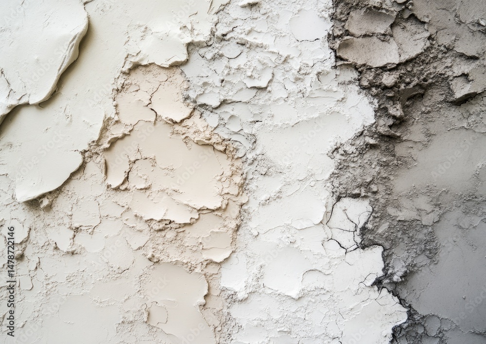 Obraz premium Powdered pigments in various shades of beige and grey. Cracked, textured surfaces, a close-up view of cosmetic powders