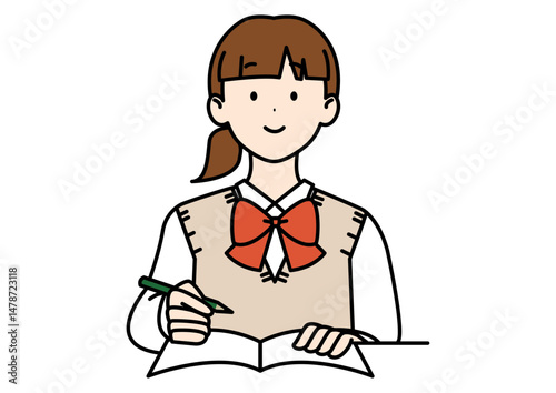 勉強する高校生 ベスト リボン ポニーテール