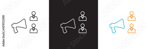 PR/ public relations icon. Vector illustration. isolated on white and black background. EPS 10