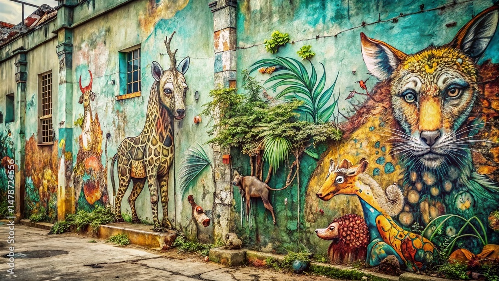 Obraz premium Urban Exploration: Organic Texture Animal Doodles - Grunge Wall Art