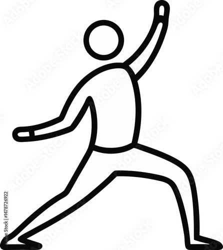  "Outlined figure performing tai chi or yoga stretching pose, symbolizing physical wellness and balance vector illustration on transparent background."