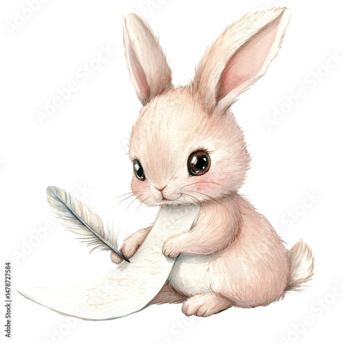 Whimsical painting of a cute rabbit studio watercolor artwork bright colors close-up kawaii concept