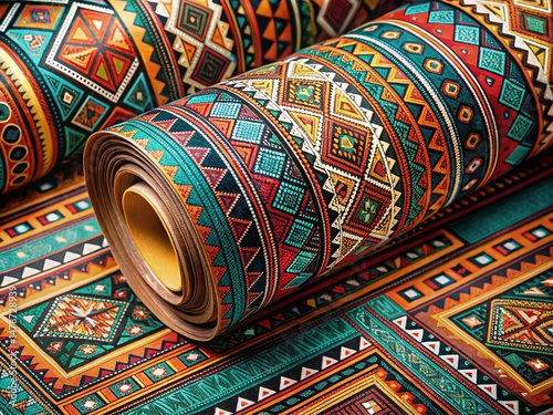 Vibrant Ethnic Tribal Wallpaper Design Template: Geometric Patterns & Bold Colors