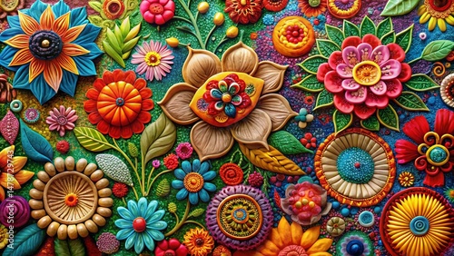 Vibrant Floral Doodle Collage Background: Colorful Artistic Texture for Design Projects