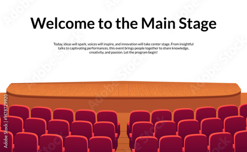 Main Stage Platform and Red Audience Chairs for Keynote or Show
