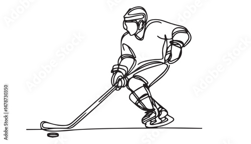 Continuous one single minimal line drawing ice hockey
