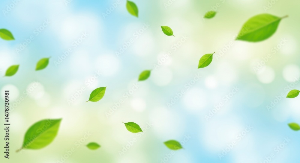 Fototapeta premium Flying green leaves background