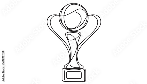 Continuous one single minimal line drawing trophy