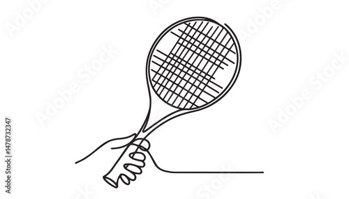 Continuous one single minimal line drawing tennis bat
