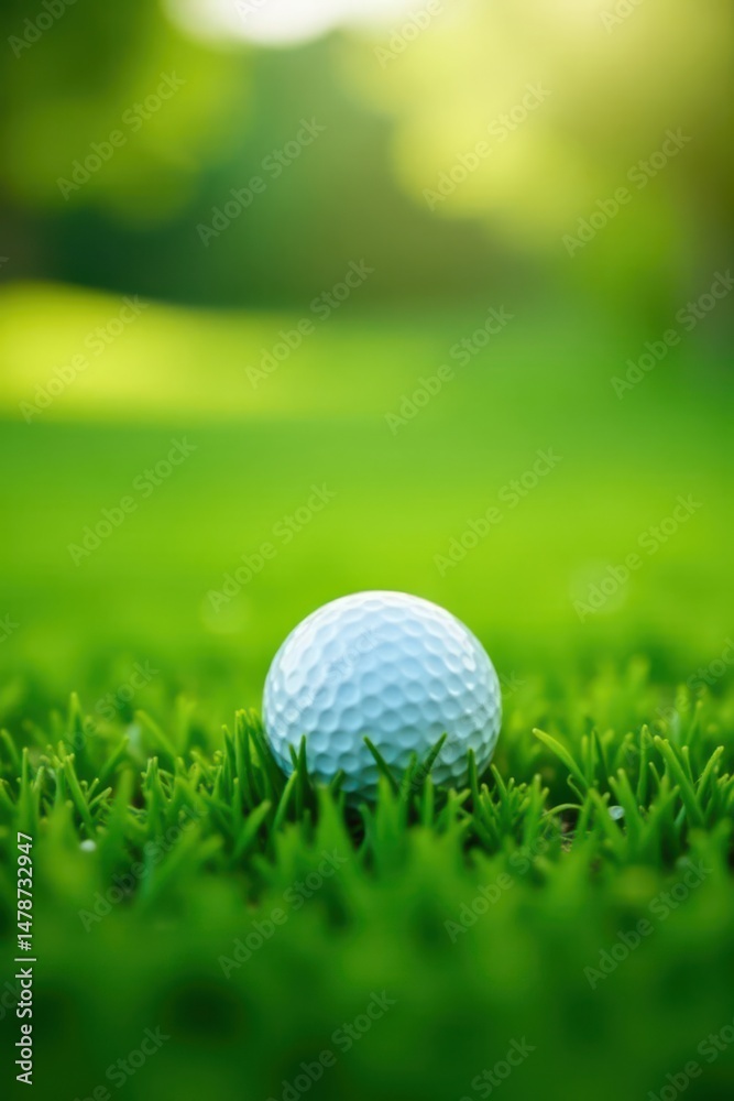Obraz premium A Single Golf Ball Resting on a Lush Green Putting Green in Soft Sunlight