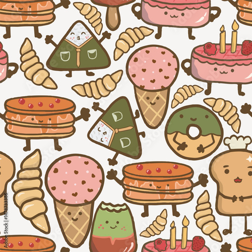 kawaii food seamless pattern for background