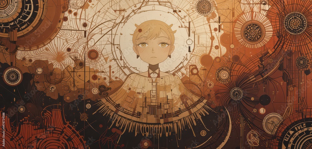 Naklejka premium Boy with Complex Background Art