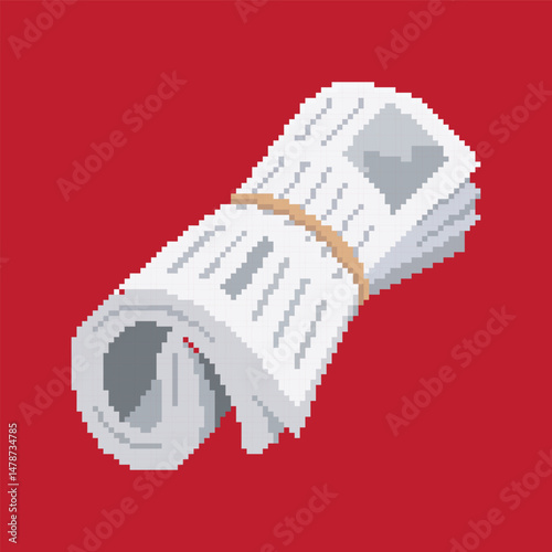 newspaper pixel art, vector illustration on isolated background.