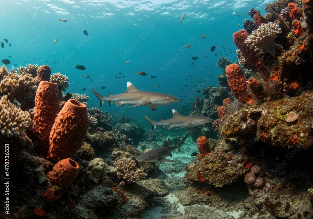 Fototapeta premium Shark in Coral Reef Underwater
