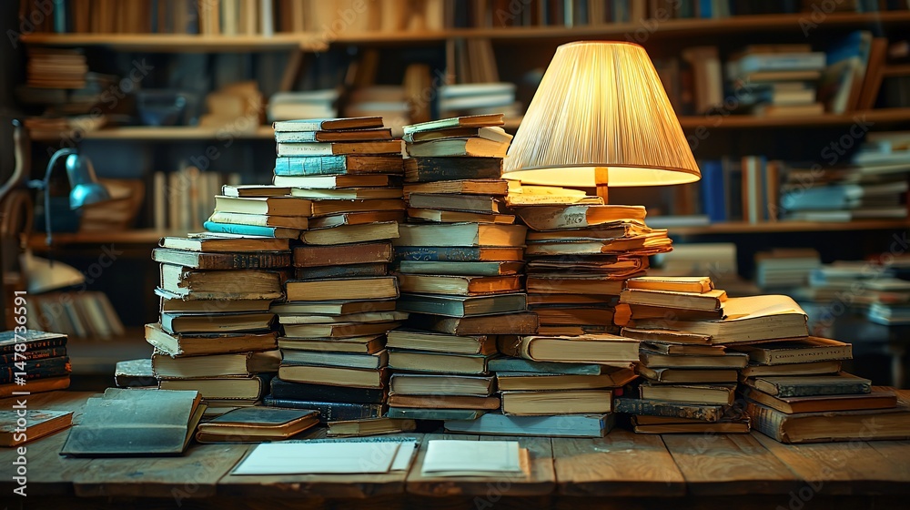 Obraz premium Stacks of books in a library