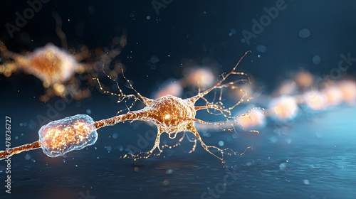 Neuron pathways forming a navigation compass in a developing brain with a biological golden glow against a deep blue background, symbolizing brain growth, neural development, and cognitive mapping.